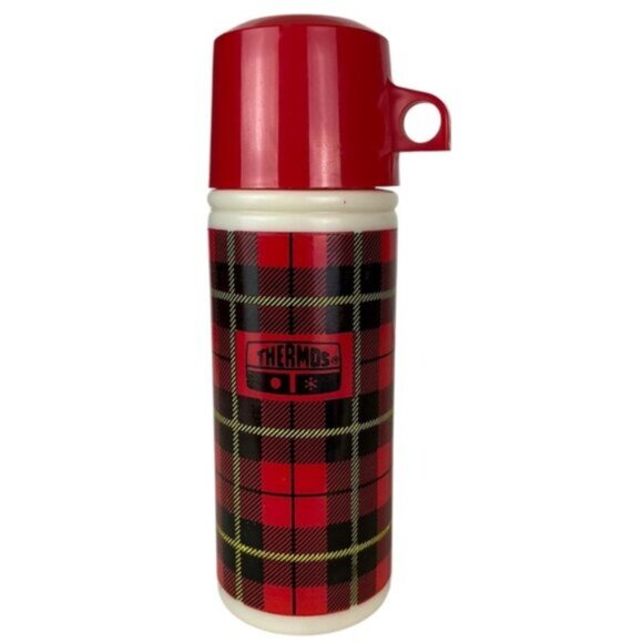 Avon Red Plaid Thermos Decanter 3 OZ Glass Bottle Vintage Collectible 1979 - Picture 2 of 15